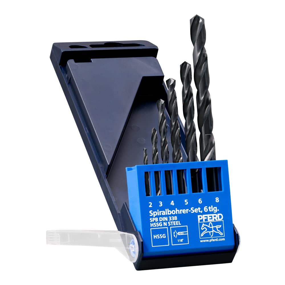 PFERD Set di punte elicoidali STEEL, 6 pezzi, Ø 2-8 mm, HSS-G N, DIN 338, 118°, 25298003, uso universale