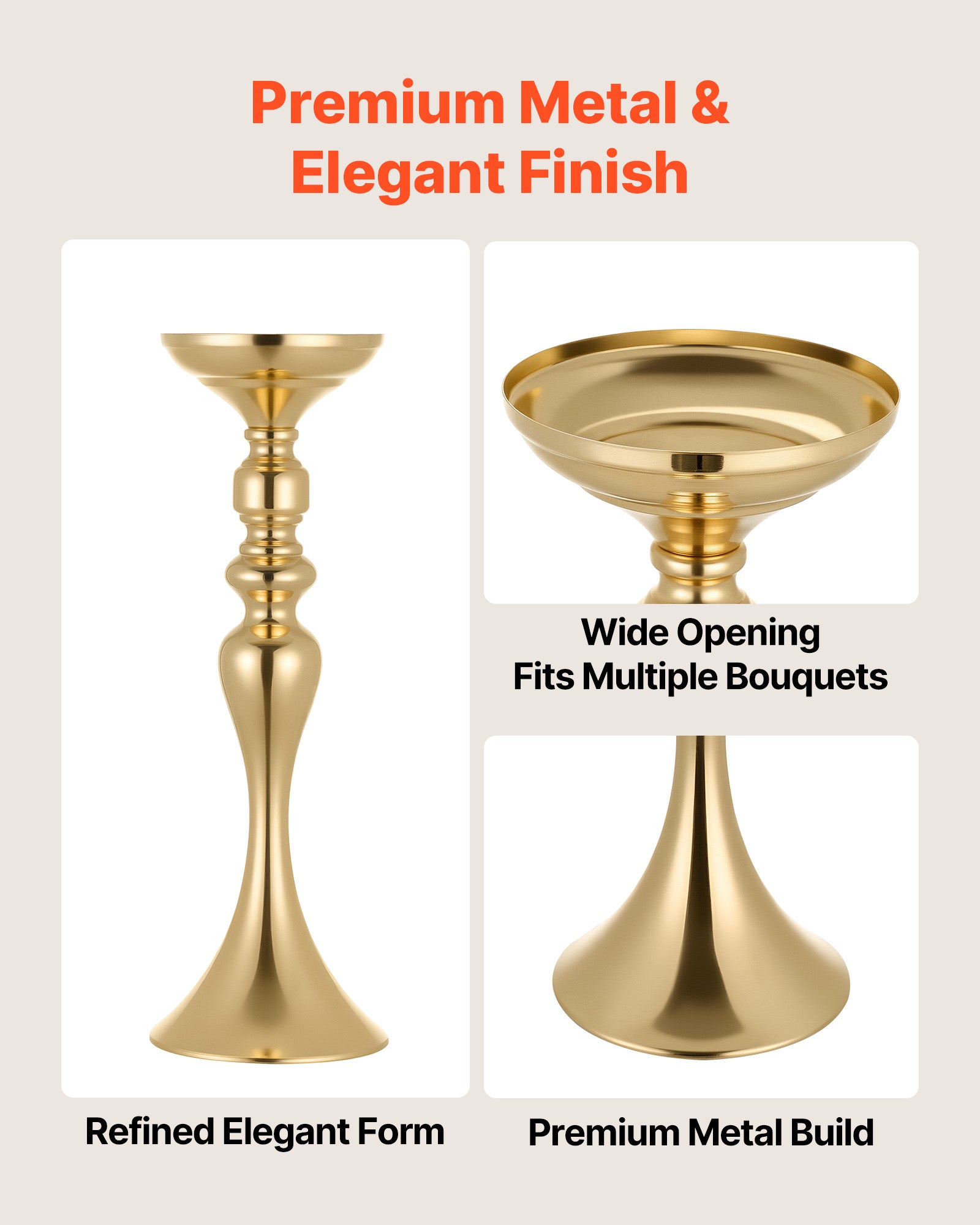 Vase de Mariage Métal VEVOR Lot de 16 Vase de Centre de Table Hauteur 38 cm Support pour Compositions Florales, Banquets Fêtes, Décoration Intérieure - 4