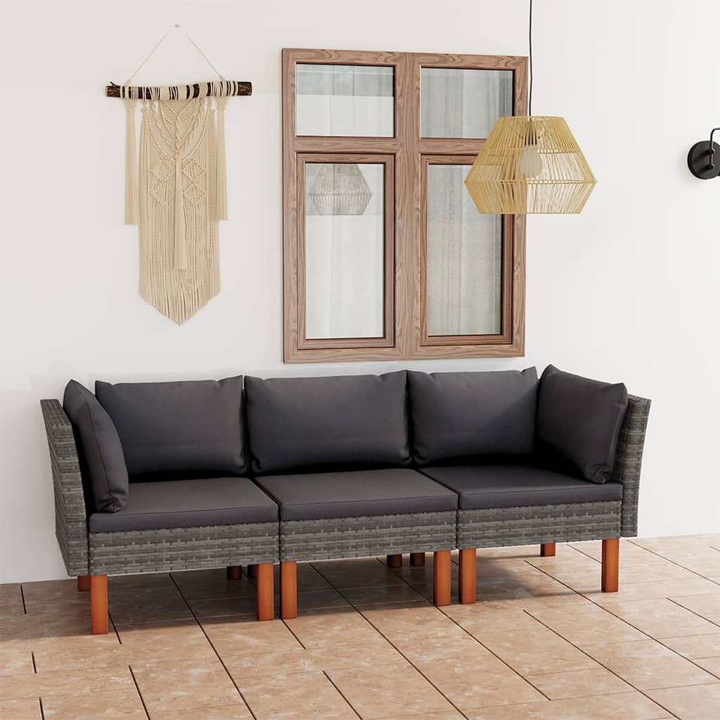 3-osobowa sofa ogrodowa z poduszkami, polirattan, szara