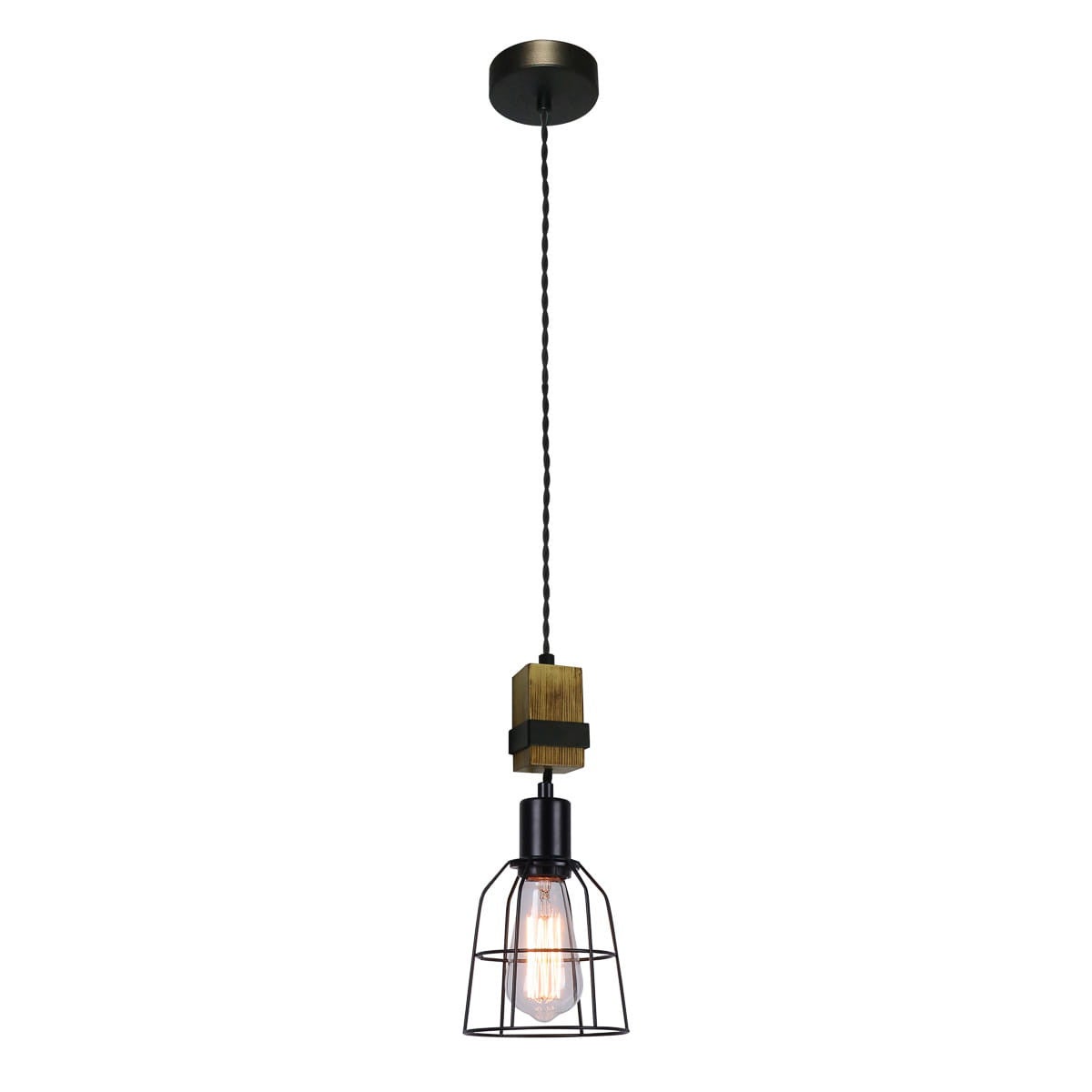 Lampa sufitowa wisząca Ponte czarna-ciemne drewno 1xE27x60W industrialna wym: 180 x 14 x 14 cm metal Italux