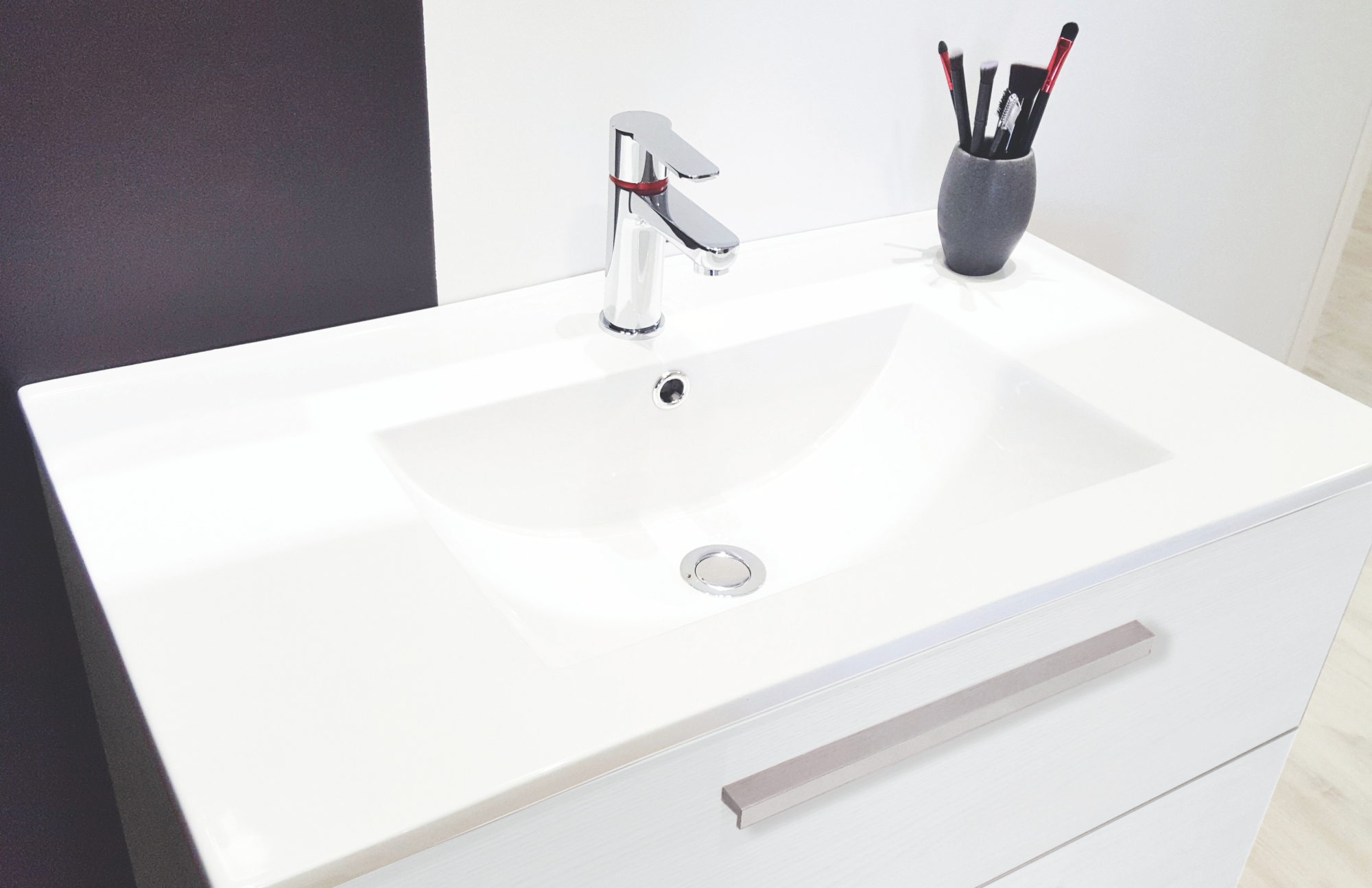 Ondée - Meuble à poser 80 cm blanc trois tiroirs plan céramique simple vasque - PALLAS Ayor - 5