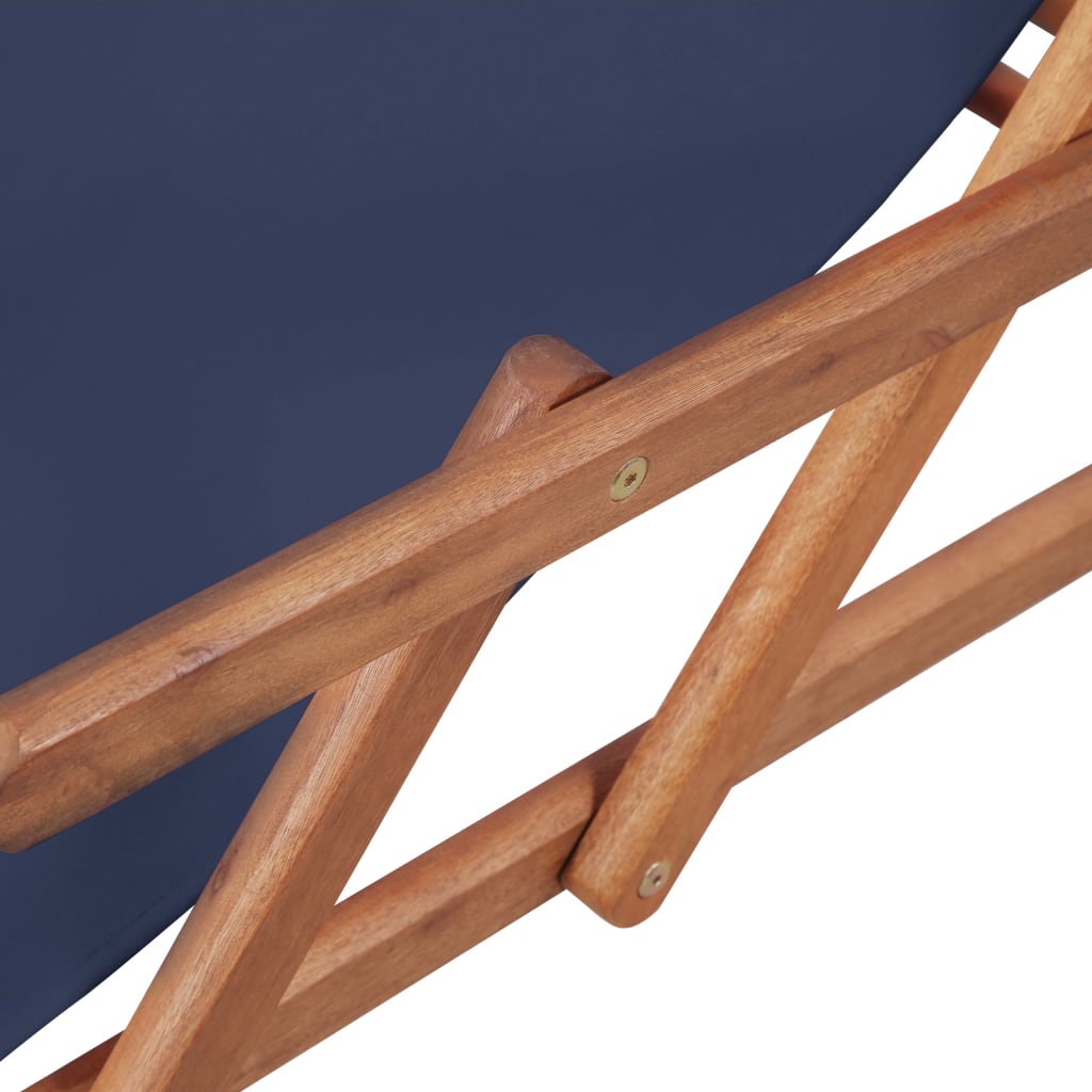 vidaXL Silla de playa plegable de tela y estructura de madera azul - 7