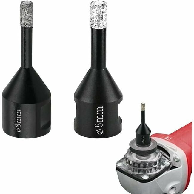 Wiertło diamentowe 2 szt. 6 mm/8 mm, wiertło z gwintem M14, do wiercenia na sucho w płytkach, marmurze, twardych płytkach