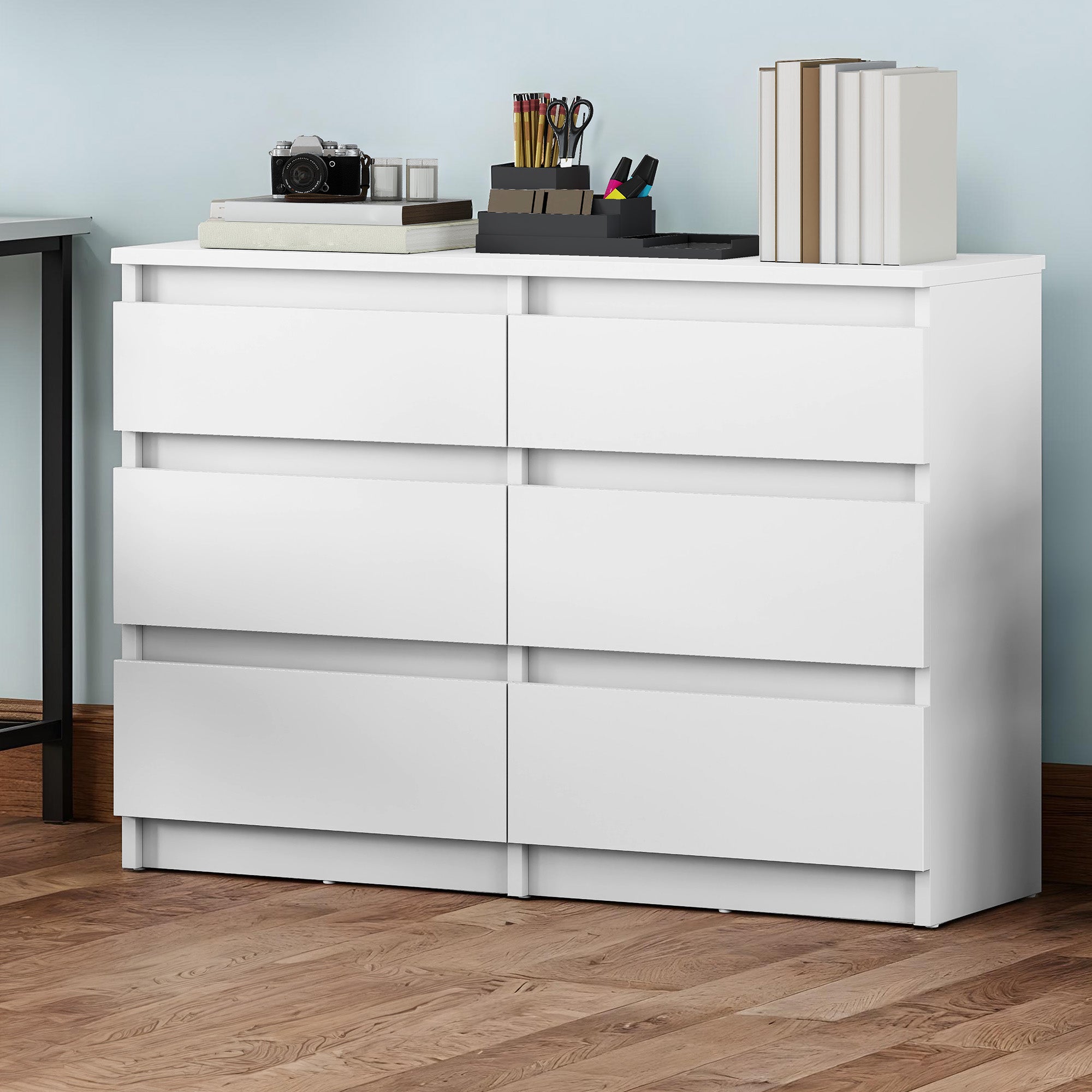 YITAHOME Commode en Bois à 6 Tiroirs avec Glissières - Table de Chevet - 100 x 30 x 70 cm , Blanc - 2