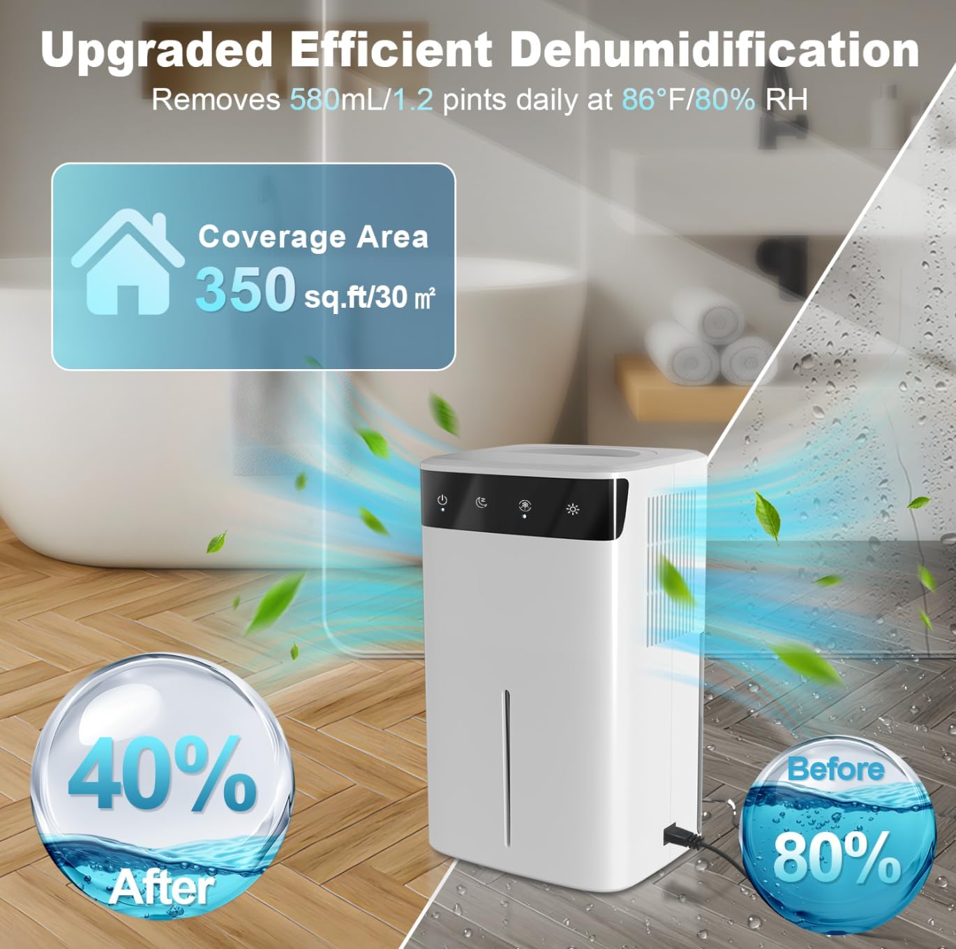 Déshumidificateur électrique 2,6L Pour Pièce Jusqu’à 32 M² – Silencieux, Avec LED RGB, Arrêt Auto Et Mode Nuit - 9