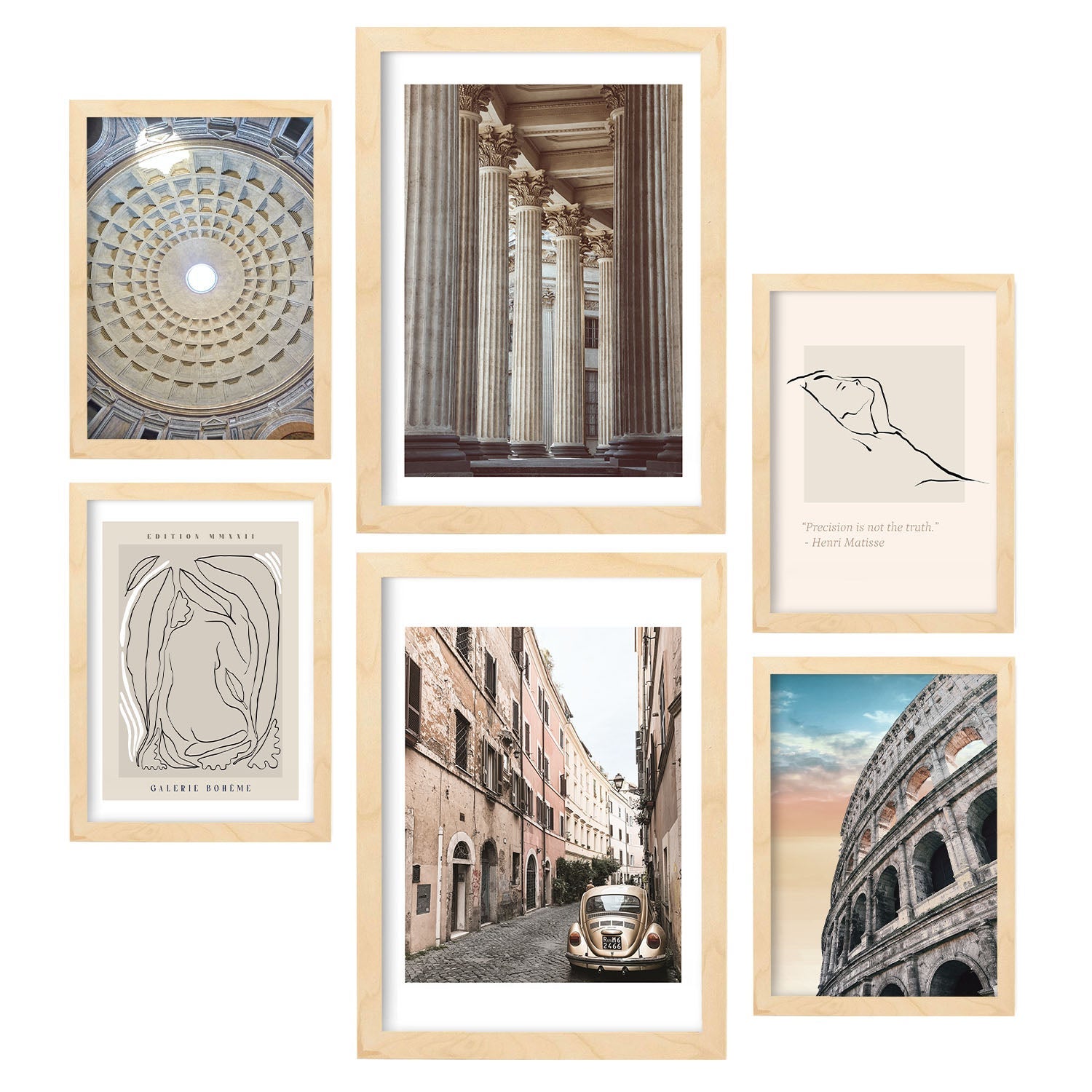 6 láminas fotograficas arte en roma pósteres fotos para decorar interiores cuadros decorativos colgantes pared a3 y a4 con marco madera clara