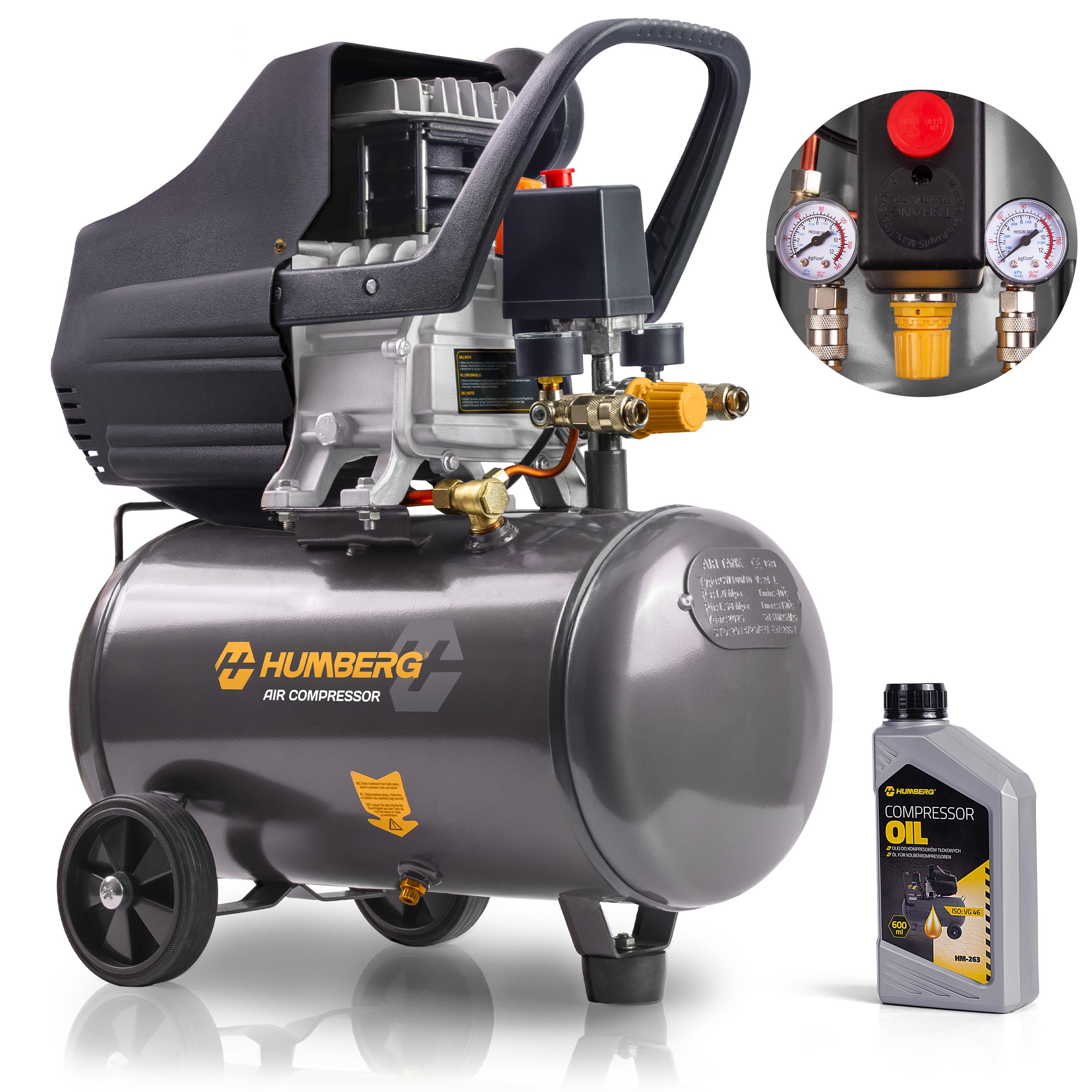 Kompresor sprężarka samochodowy olejowy Humberg HM-254 powietrzny 24l solidny 8 bar