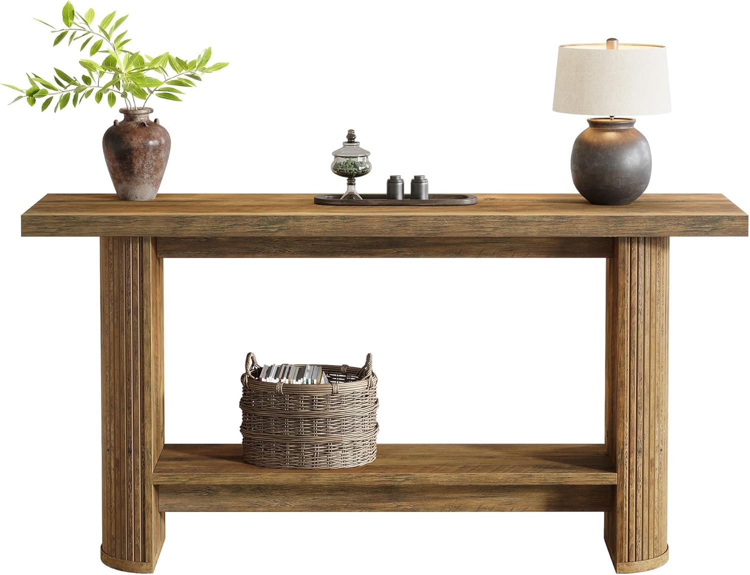 Tribesigns Console,table d'entrée/table de canapé étroite avec 2 étagères, 140 x 30 x 80 cm, en bois, marron - 6