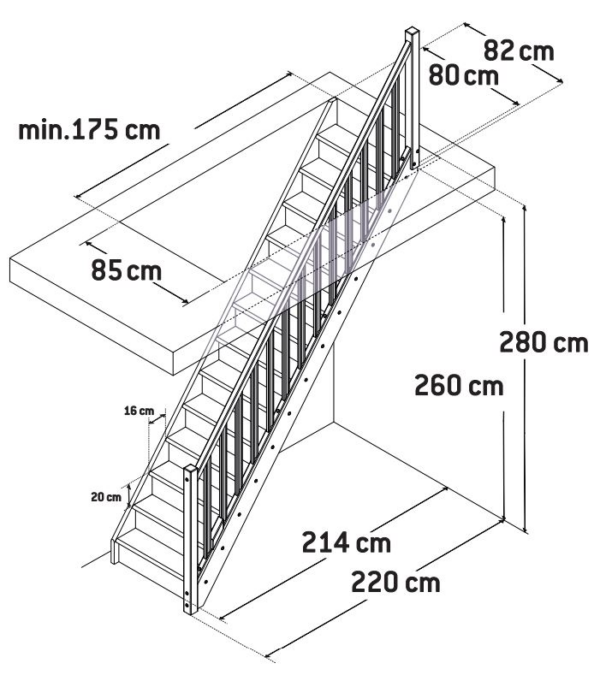 Escalier droit en bois de pin BUDGET+ – Escalier avec contremarche et rampe – largeur 80 cm – pour hauteur 280 cm - 2
