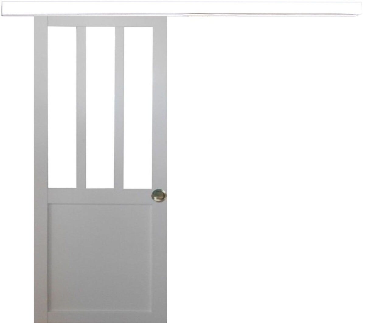 Porte Coulissante Atelier Blanc H204 X L73 Sans Meneau, Serrure Condamnation Gd Menuiseries Porte Coulissante Atelier Blanc H204 X L73 Sans Meneau, Serrure Condamnation Gd Menuiseries
