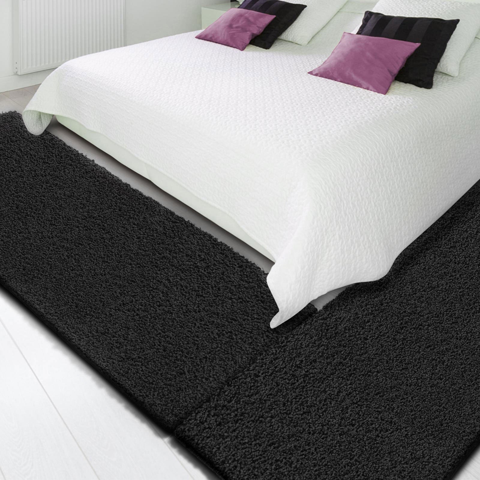 Descente de lit Barcelona Noir 1 tapis 80 x 300 cm + 2 tapis 80 x 150 cm - 4