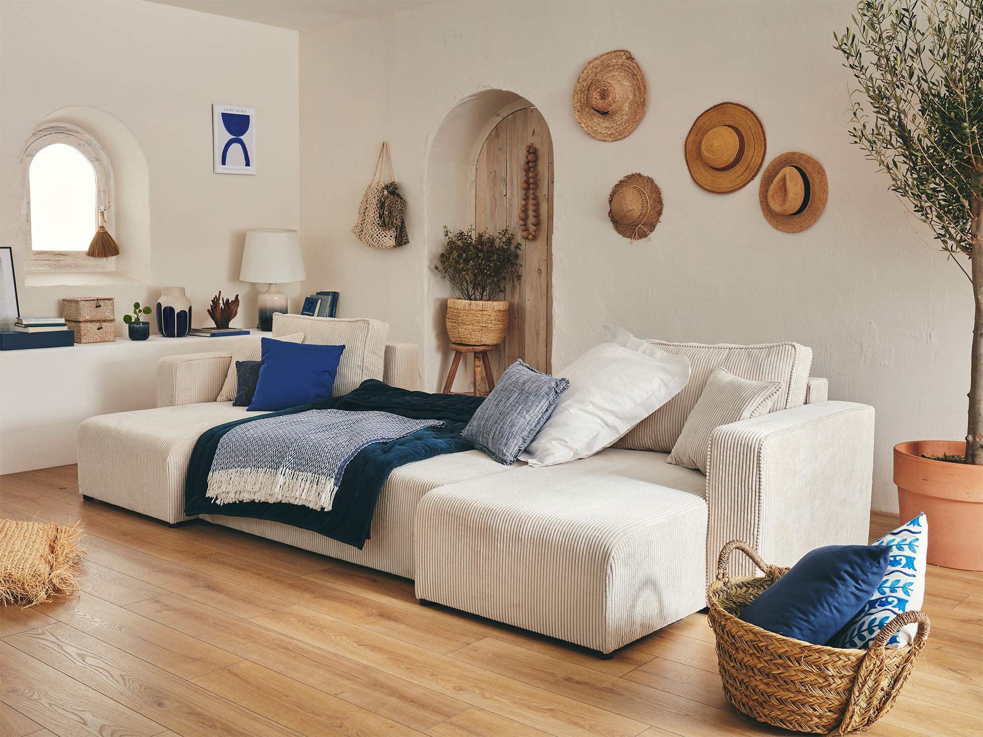 Canapé panoramique 7 places En U en Velours côtelé Beige - TOPAZE - Best Mobilier - 3