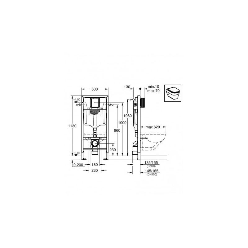 Pack WC Bâti Rapid SL + WC sans bride Integra + Abattant softclose + Plaque chrome - 5