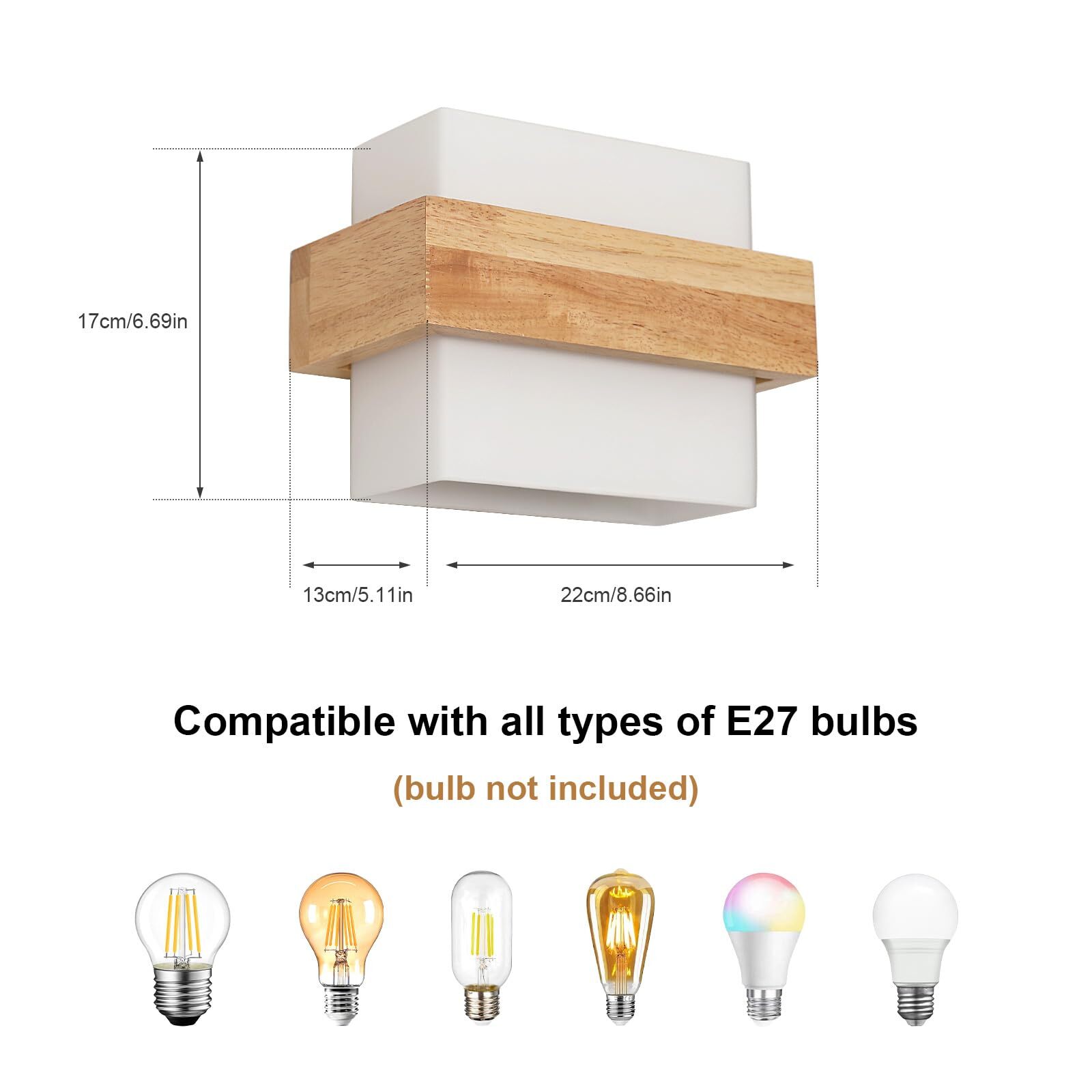 GOECO Applique Murale Intérieure Bois, Moderne E27 Lampe Murale en ...