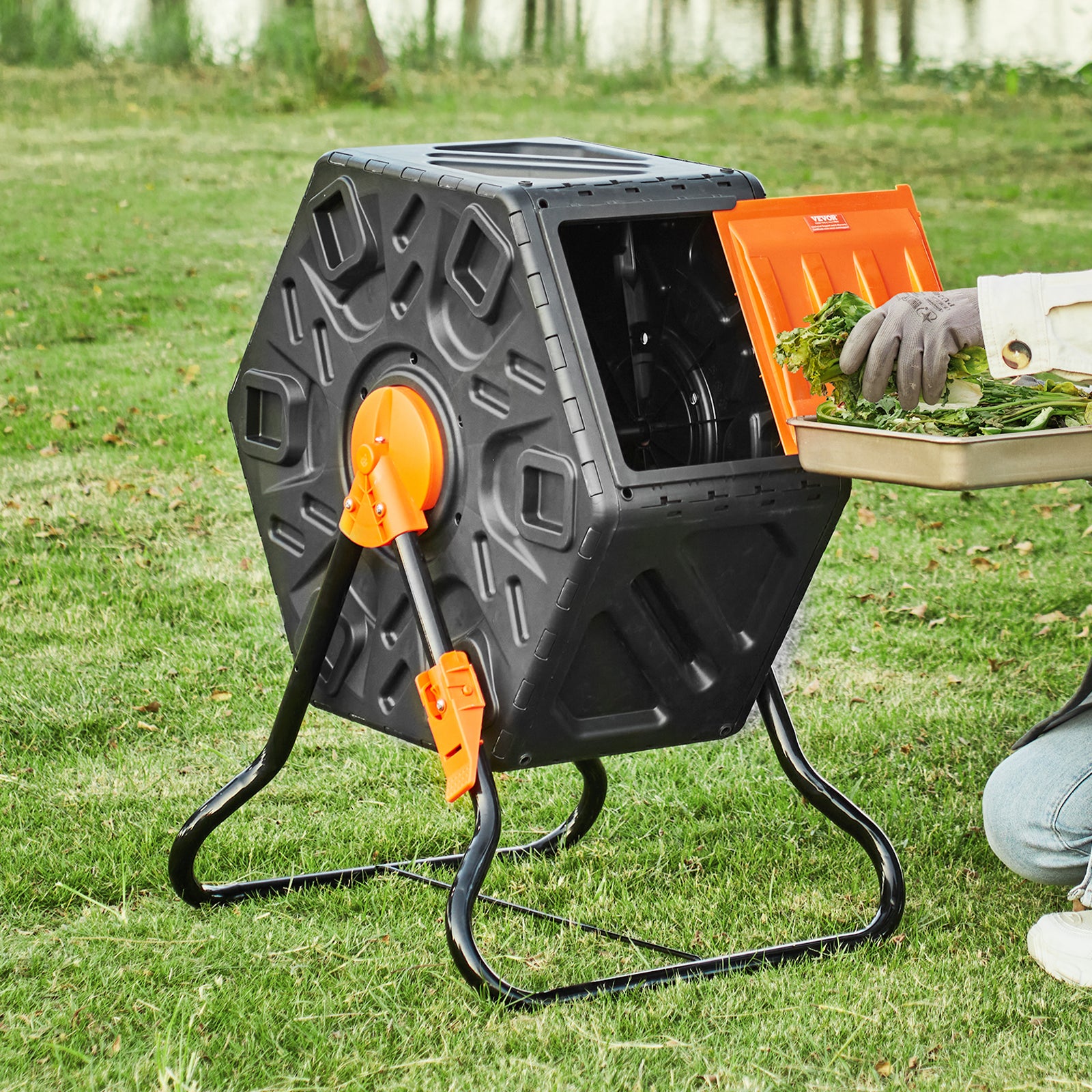 Composteur de Jardin Rotatif VEVOR 70 L Bac à Compost Rotatif 360° en PP et Acier sans BPA Charge 20 kg Chambre Unique pour Compostage des Déchets - 8