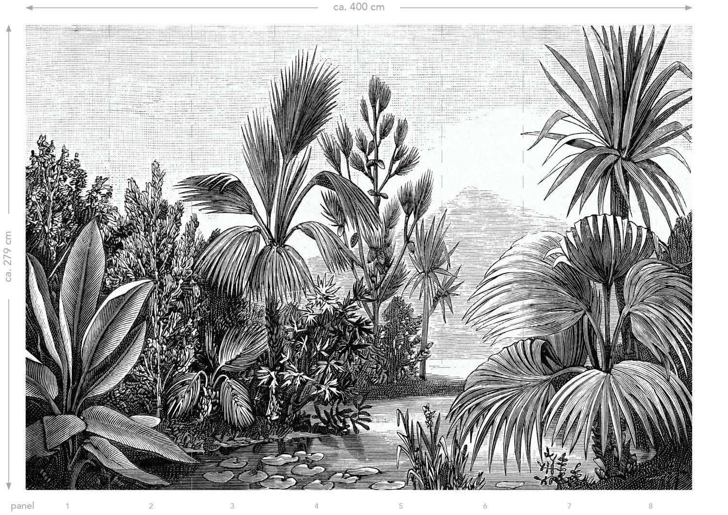 Papier peint panoramique paysage tropical noir et blanc - 400 x 279 cm - ESTAhome - 3