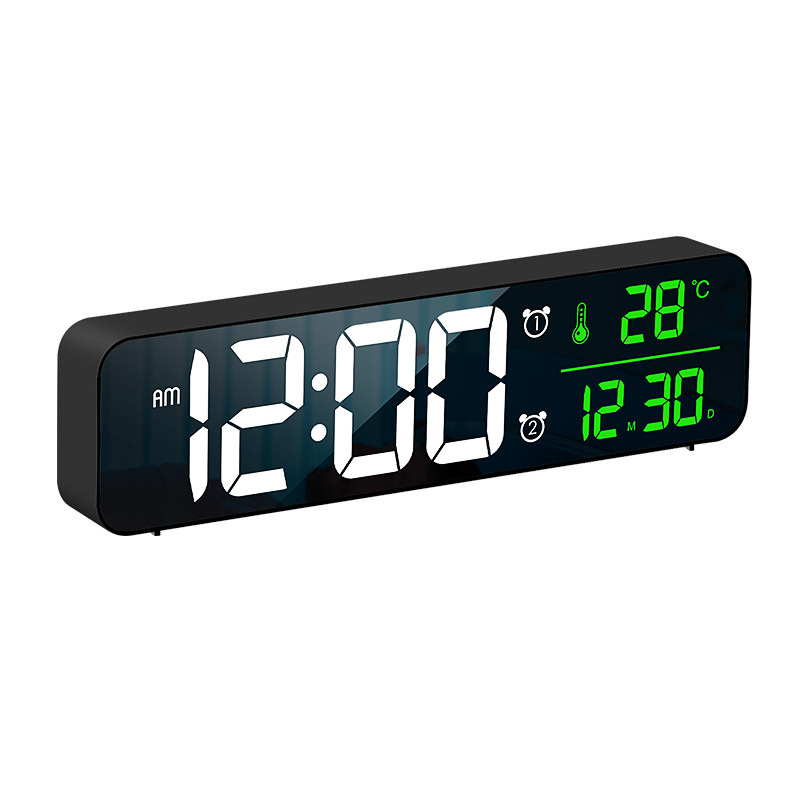 Reloj despertador digital, reloj de pared, despertador matutino, led, espejo digital, pantalla grande con fecha y temperatura, 2 alarmas, 6 niveles de