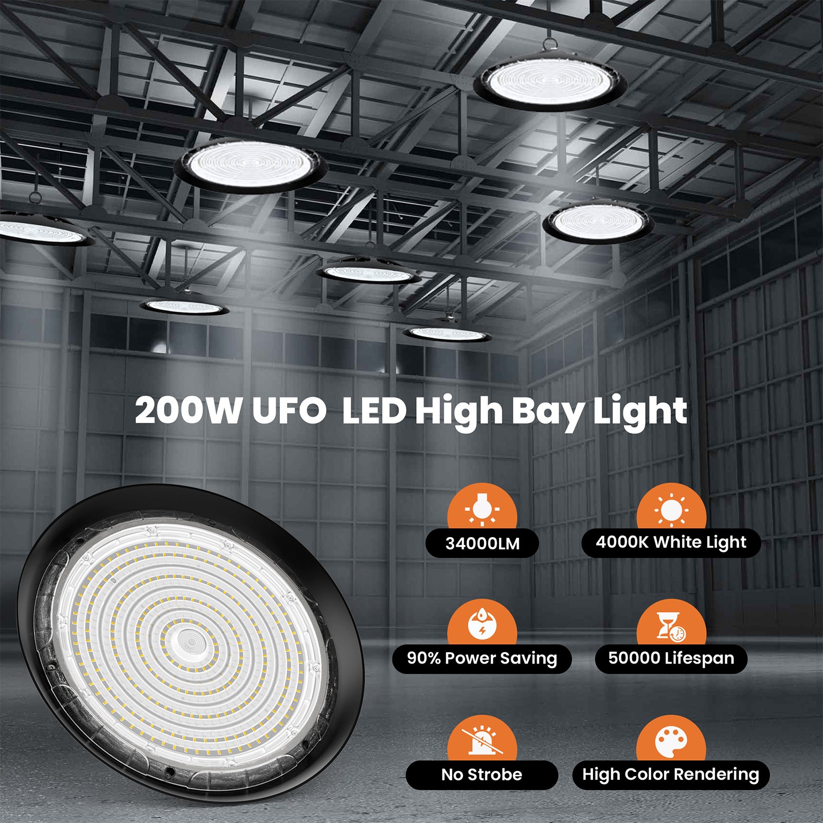Lot De 10 Projecteurs LED UFO 500W Pour Hall Industriel - IP65 - 220-240V - Très Haute Luminosité