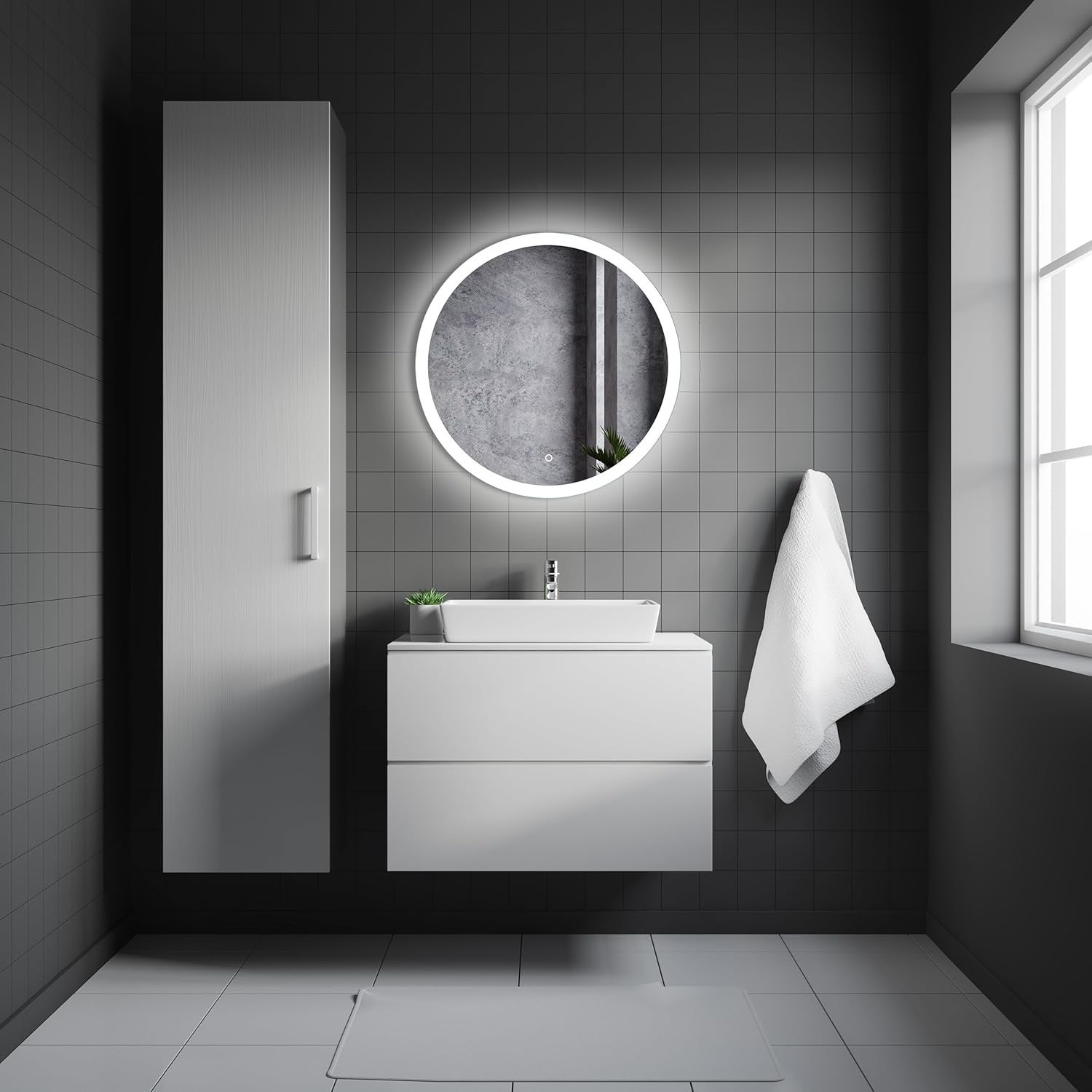 Miroir Mural Lumineux LED de Salle de Bain Rond Simple, étanche 3 Couleurs Lumière avec Interrupteur Tactile 40×40CM - 3