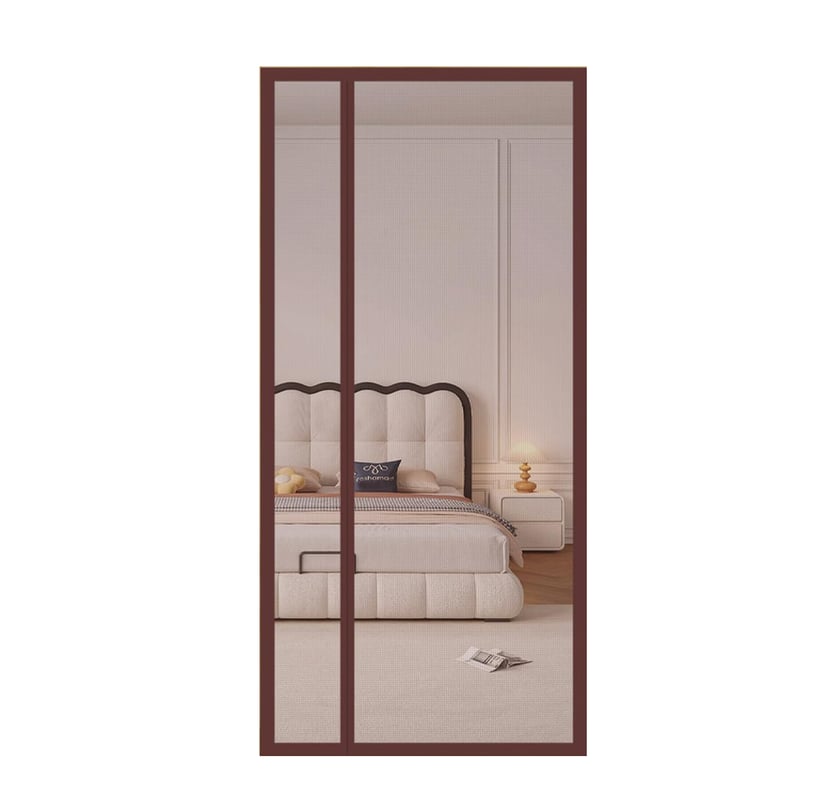 Letnia moskitiera otwierana z boku, z magnetycznymi paskami rzepowymi, 80 x 195 cm (brązowa)