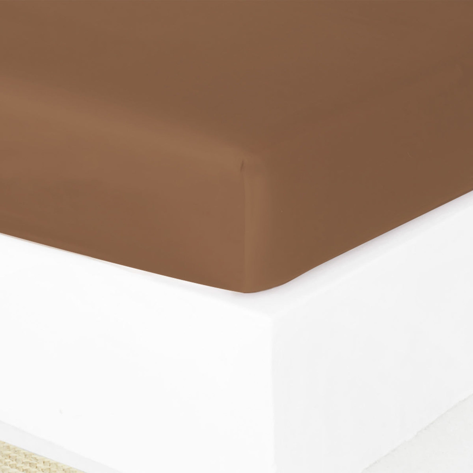 Drap housse 160x200x30 satin de coton caramel - 4