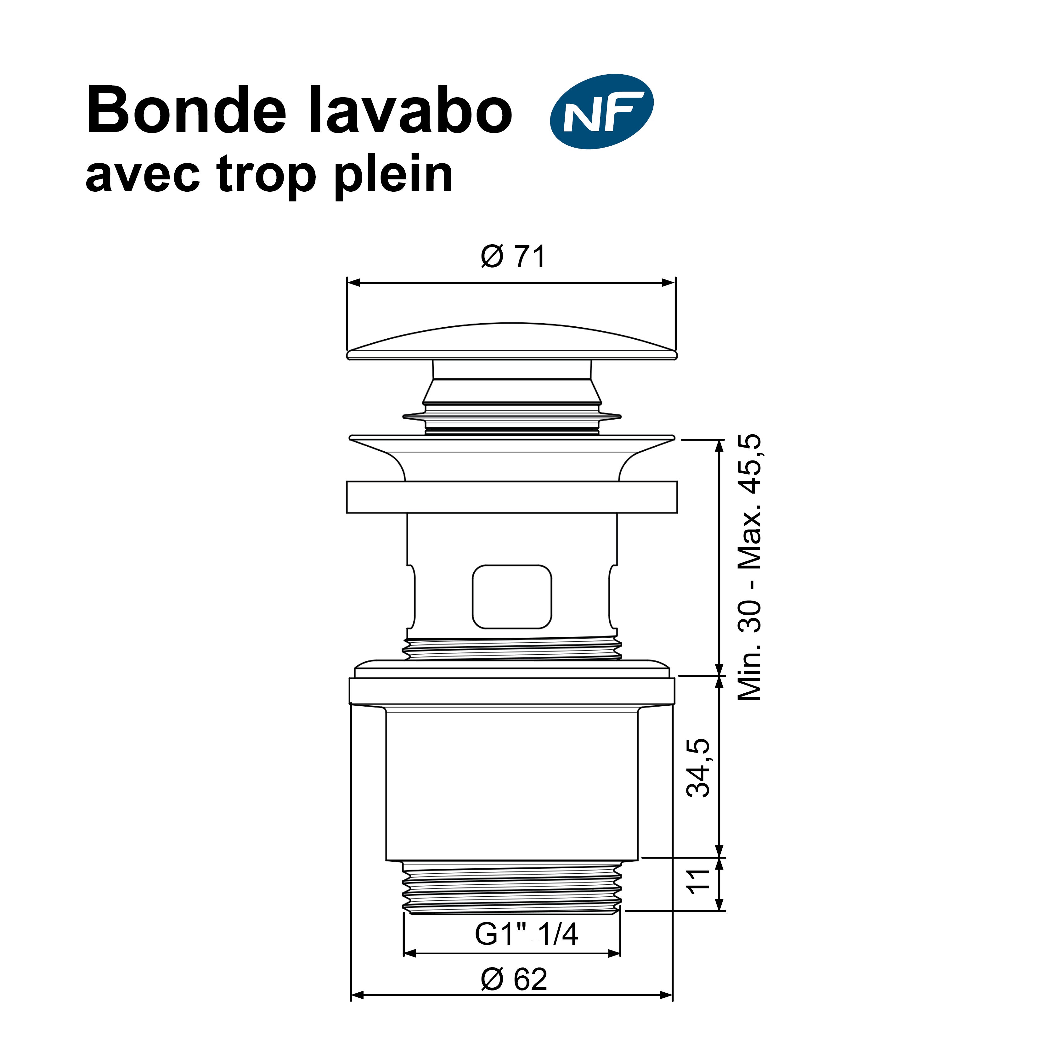Edouard Rousseau - Bonde de Lavabo Clic-Clac - Avec trop plein - Certifié NF - Noir Mat - 4