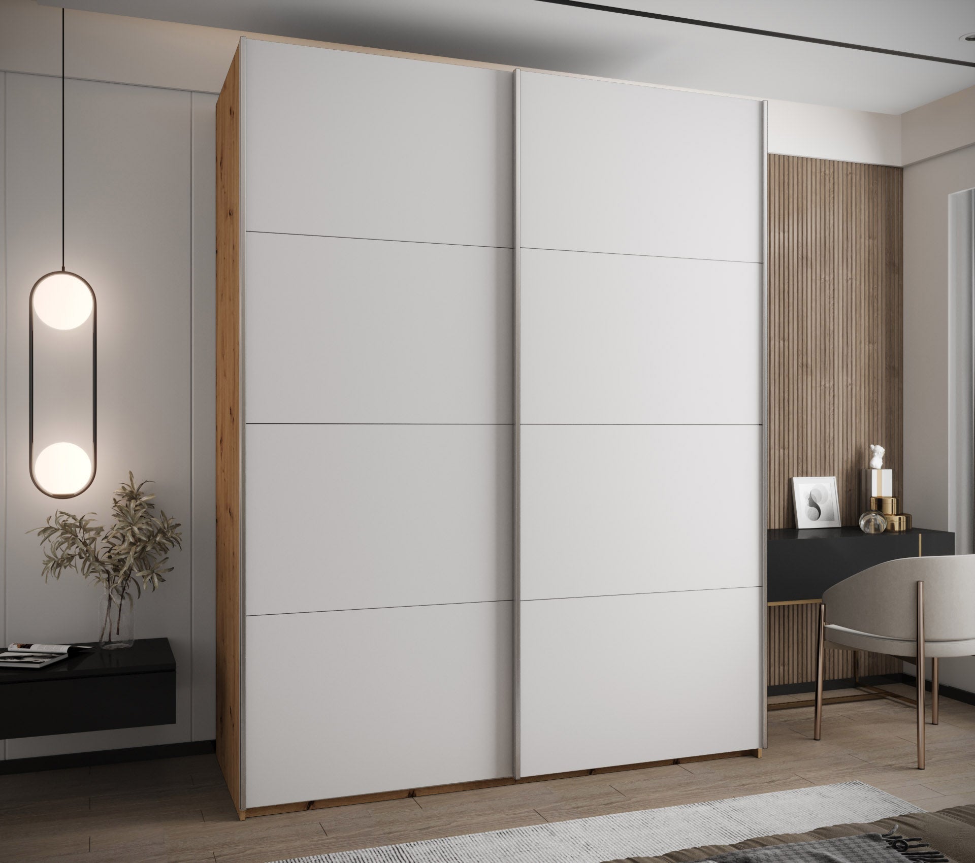 Szafa przesuwna wysoka Lux 1 190 x 64 x 245,5 cm artisan + biały + u. srebrny - Abiks Meble - 2