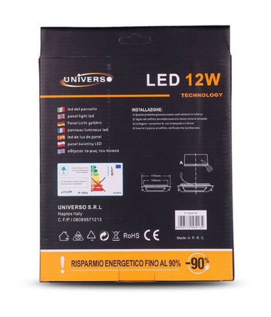 Trade Shop - Pannello Led Slim 12w Incasso Quadrato In Pvc Luce Caldo Freddo Naturale P155aq - Bianco Freddo - - 2