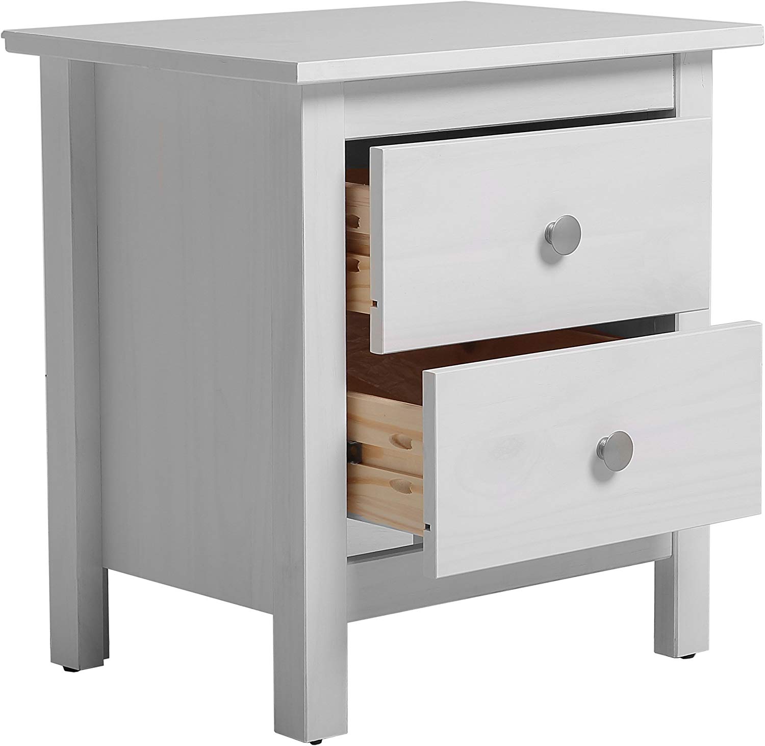 Table Chevet 2 tiroirs Betty Blanc, Fabriqué en Bois de pin Massif - 2