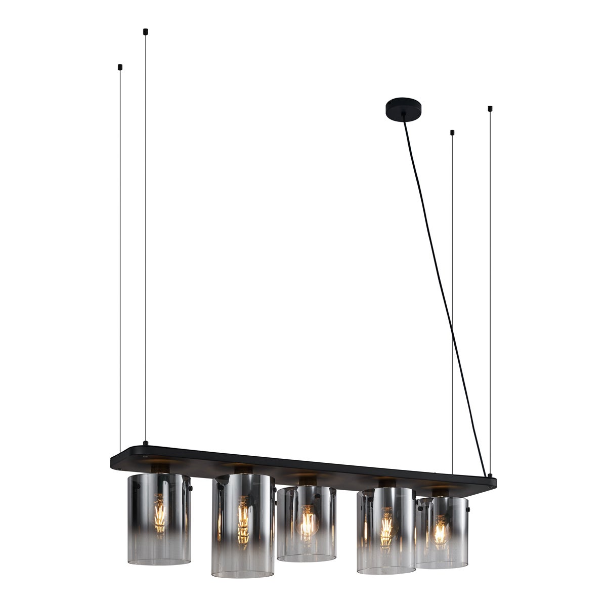 Nowoczesna lampa wisząca czarna z przydymionym szkłem, 5-punktowa - Hybrid