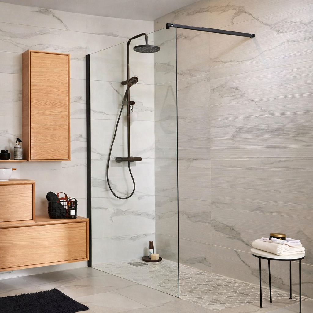 Ścianka prysznicowa walk-in EASY-IN Durasan 100x200 cm czarna + wspornik 1 szt. - 5