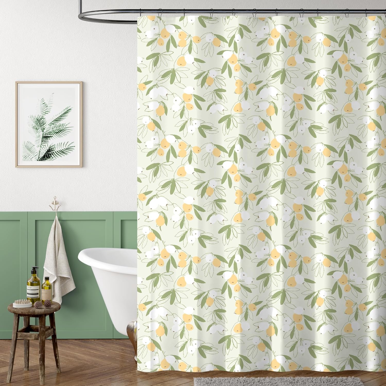 Rideau De Douche En Tissu Polyester Vert émeraude - Motif Feuilles D'eucalyptus - 135x220 Cm (LxH) Avec 12 Crochets - Imperméable, Anti-moisissure, Lavable - 8