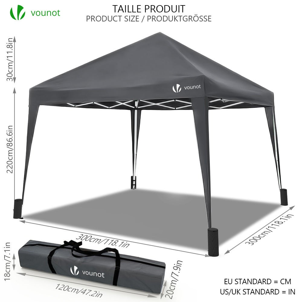 Gazebo Plegable Cenador 3x3 m Pabellon de Jardín, Gris - 5