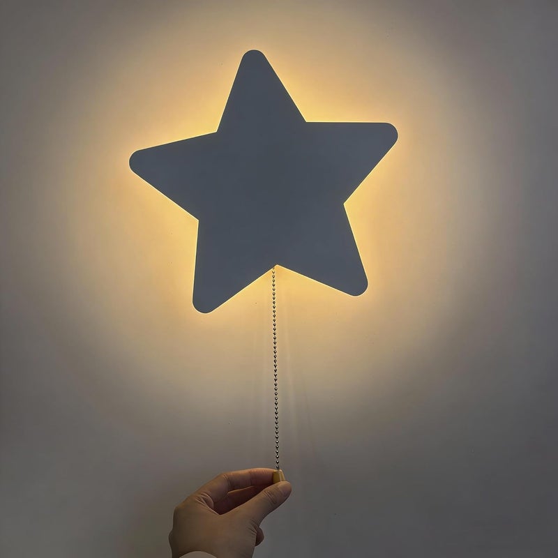 Dziecięca lampa ścienna LED 5 W, nocna lampa LED w kształcie chmurki/gwiazdki z łańcuszkiem, miękkie, ciepłe światło, zasilanie przez dwa por