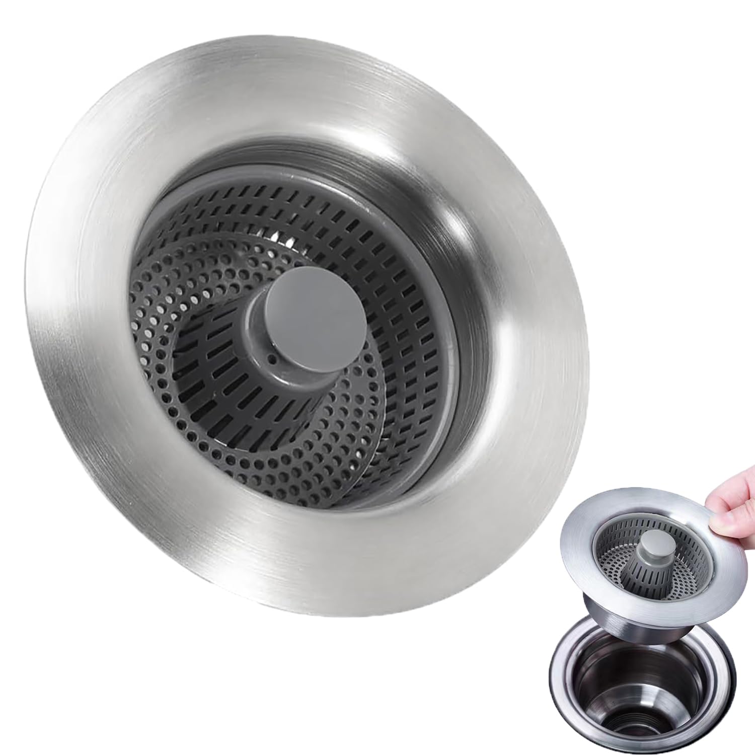 Lot De 2 Bouchons De Vidange Et Passoires Pour évier Cuisine - Acier Inoxydable Et Caoutchouc - 8x8x5 Cm - Moderne