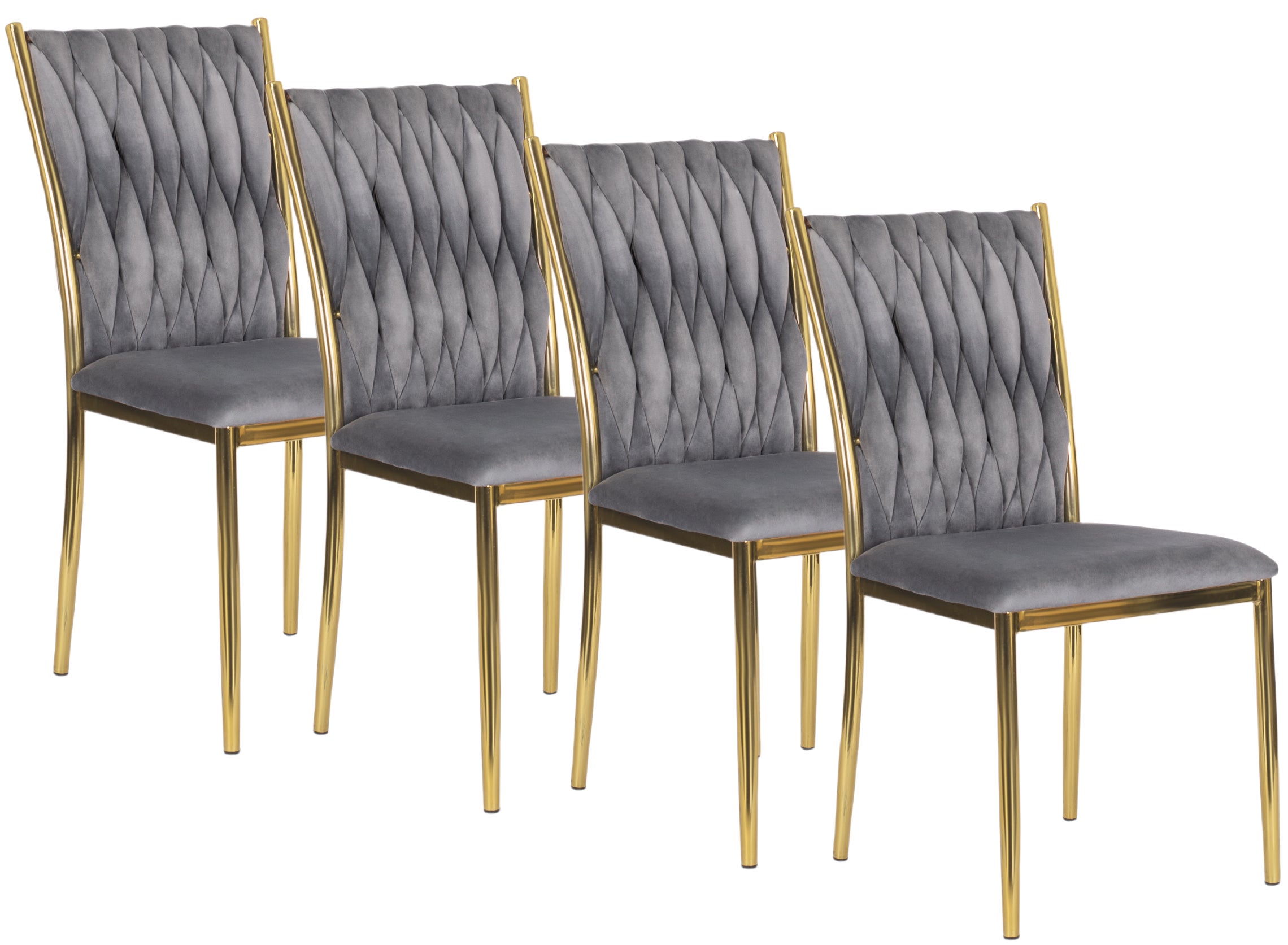 Zestaw 4 Krzeseł Plecionych Welurowych Tapicerowanych Glamour Szare Dan