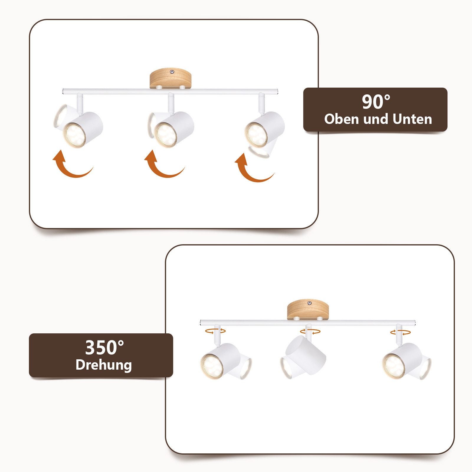 NETTLIFE LED a soffitto 3 fiamma - Bianco Faretto orientabile GU10 a soffitto Applique in legno Applique per soggiorno Senza lampadina - 4