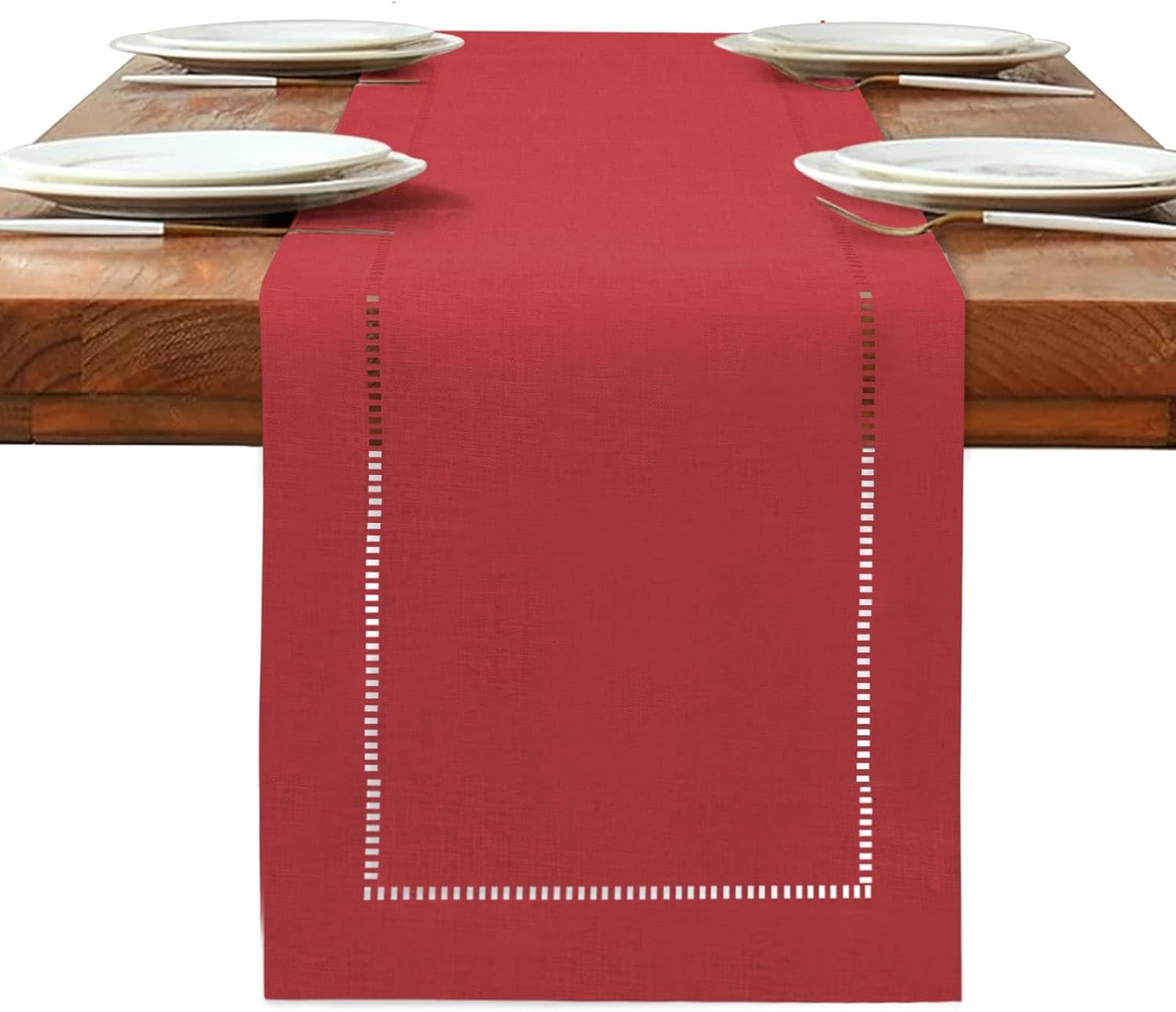 Bieżnik lniany w kolorze czerwonym 180 x 32 cm Nowoczesny bieżnik lniany, zmywalny, do jadalni, dekoracja stołu