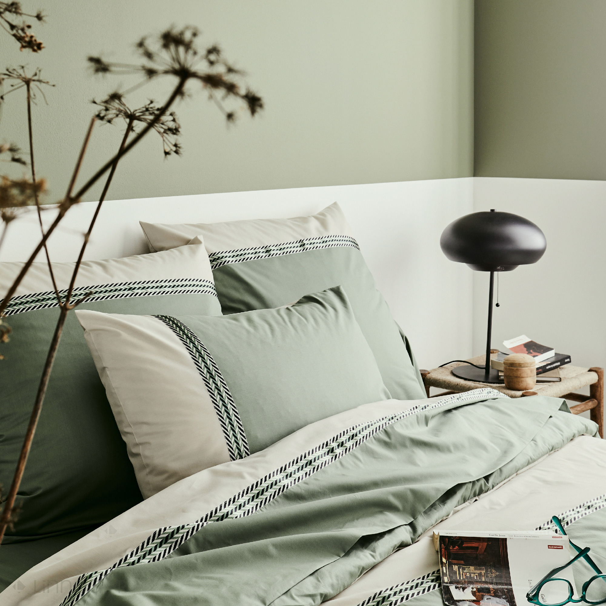 Drap plat 240x310 cm percale coton NOA vert Kaki - 4