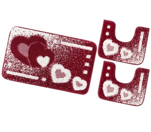 Set Tappeti Bagno 3 Pezzi Home Tresor - Microfibra Assorbente, Antiscivolo, Per WC E Bidet, Colore Bordeaux - Foto 8