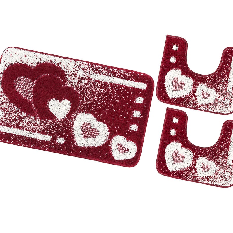 Zestaw 3 Czerwony Kiery Dywaników Shaggy 3D łazienkowych Girowater Miękki Chłonny Antypoślizgowy