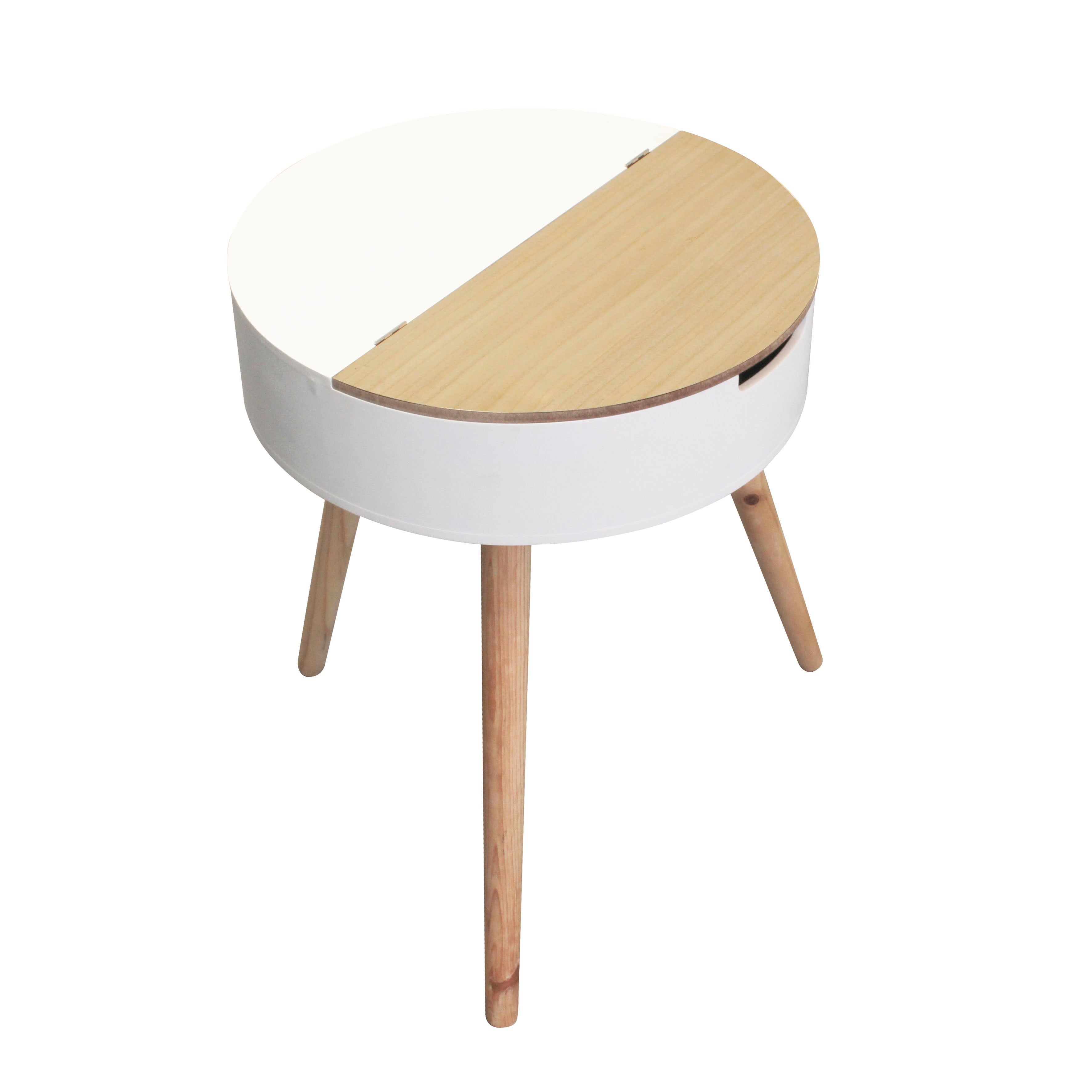 Table Coffre - Home Deco Factory - Bicolore - Scandinave - Blanc Et Beige - H54,5 X L45 X P45 Cm - 2