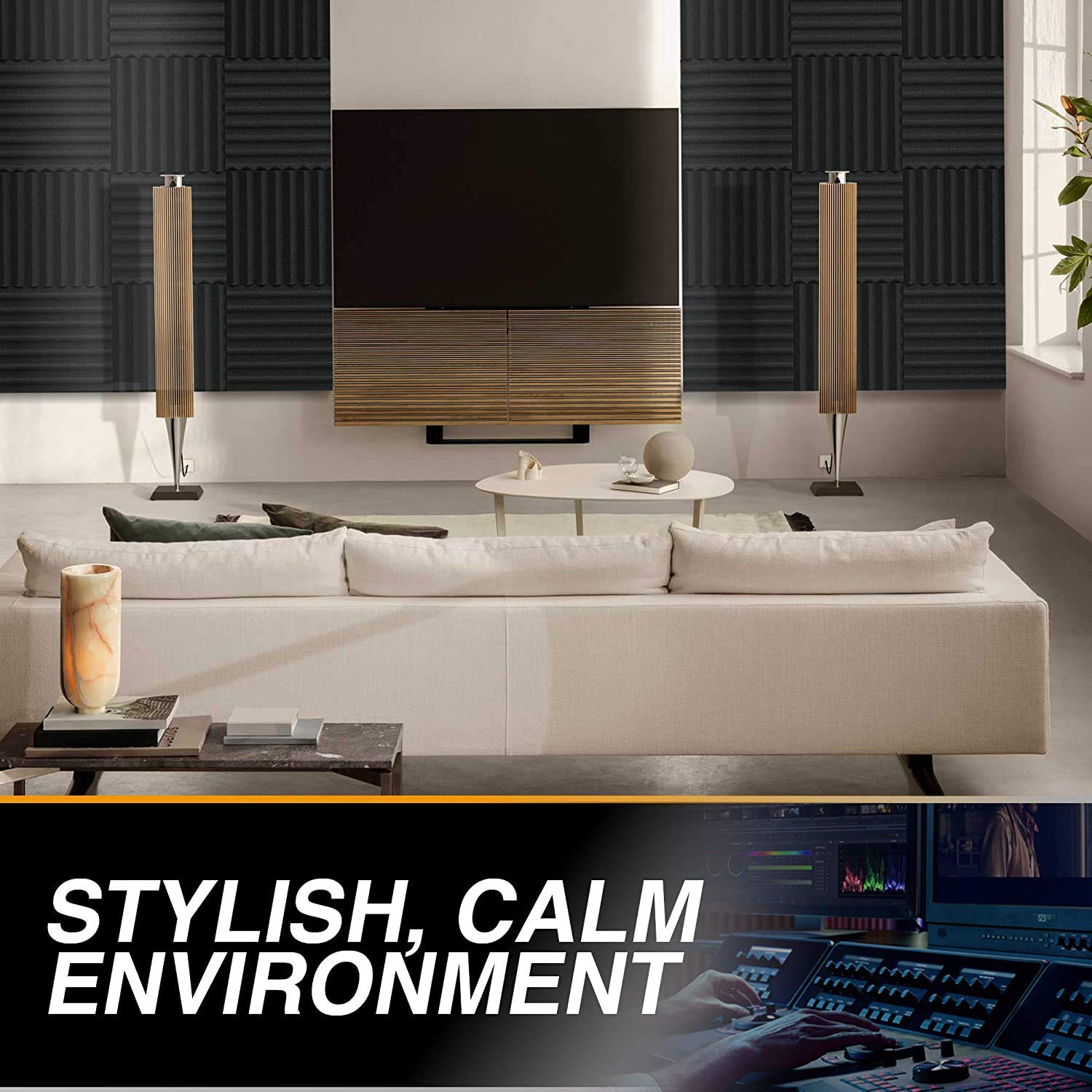 Paquete de 6 Paneles Acústicos, Paneles de Espuma Acústica 30 x 30 x 2,5 cm, Acolchado Insonorizado de Alta Densidad, Amarillo - 8