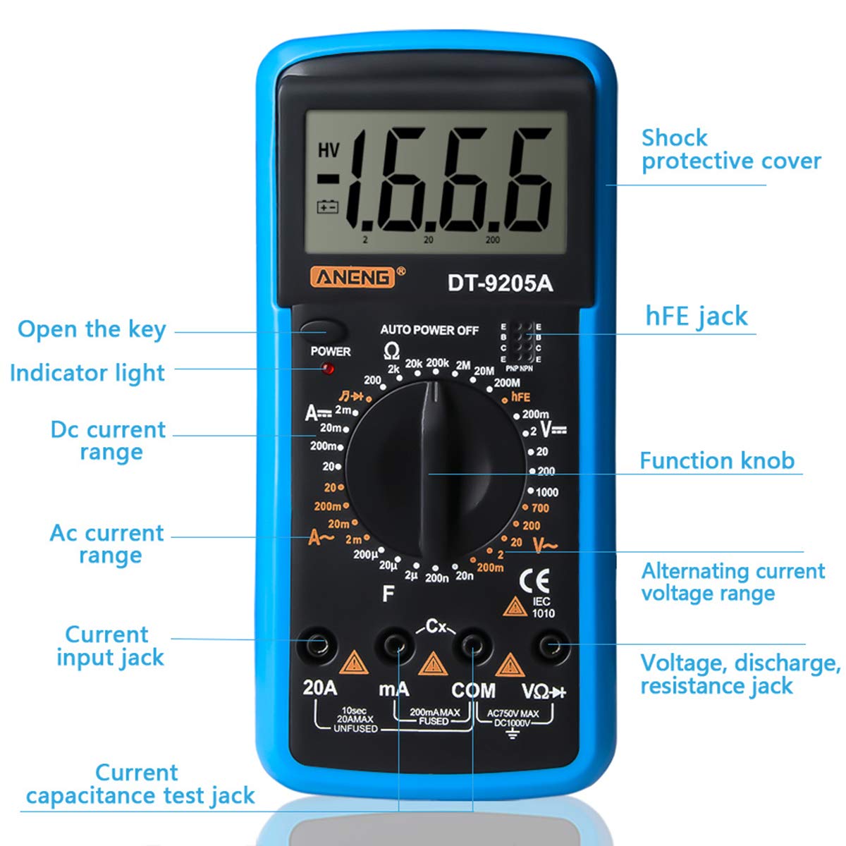 Multimètre Manuel DT-9205A - Voltmètre/Ampèremètre AC/DC, Ohmmètre ...
