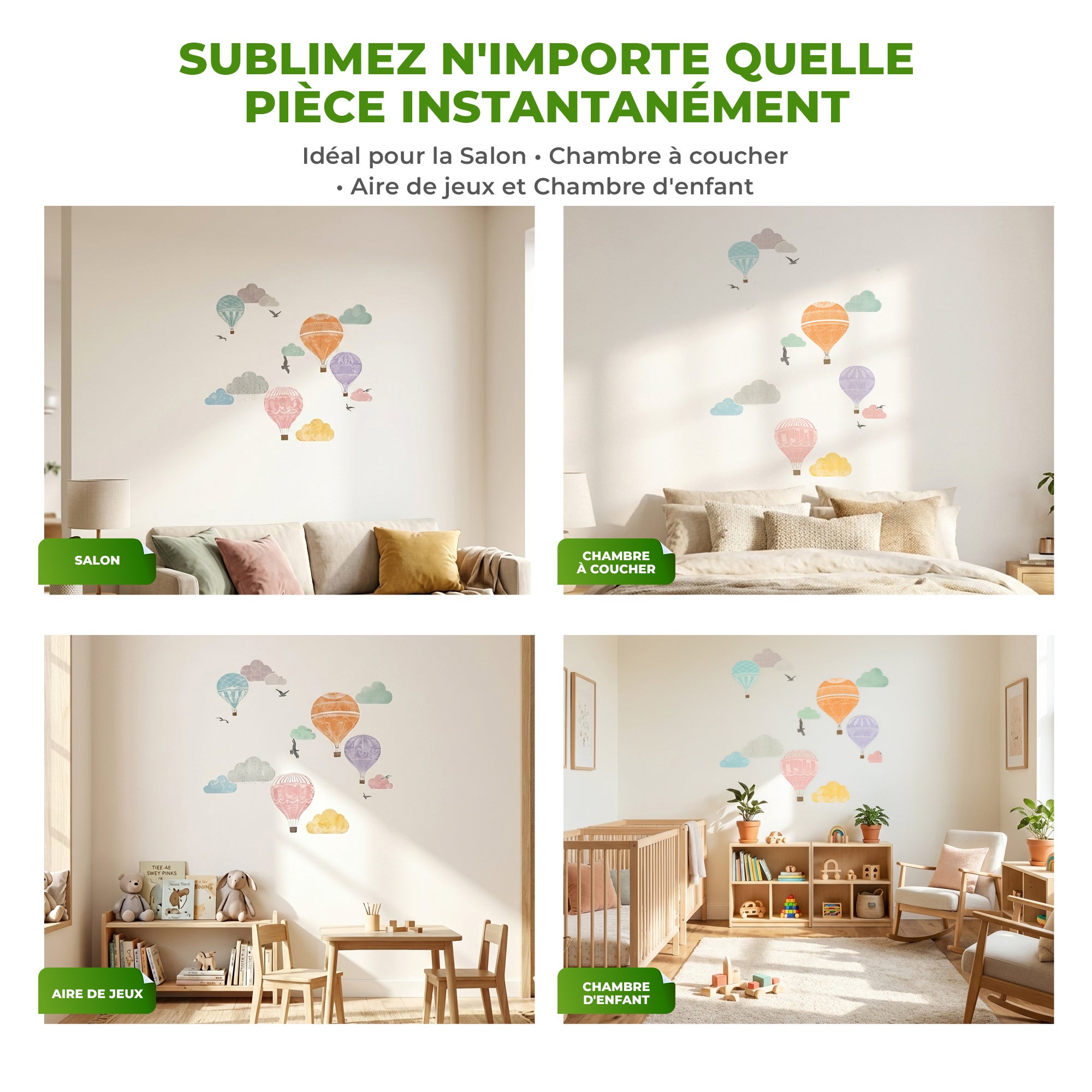 Stickers Muraux décoration adhésifs Montgolfière et nuages - 7