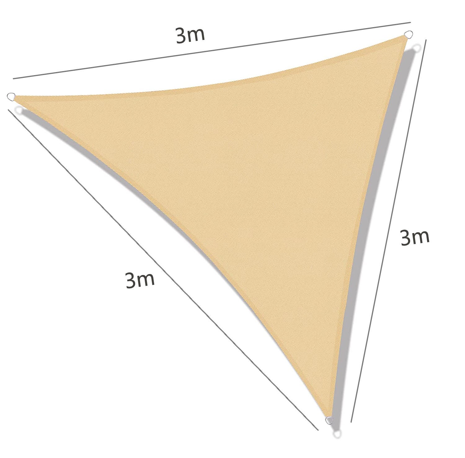 3x3x3m Voile d'ombrage triangulaire imperméable Toile d'ombrage protection UV pour patio, jardin, extérieur-Jaune - 2