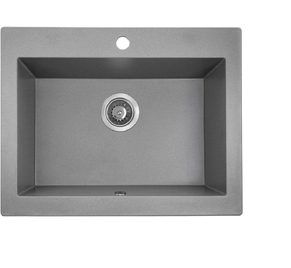 Fregadero redondo de granito gris komodo, 1 seno, 49x58