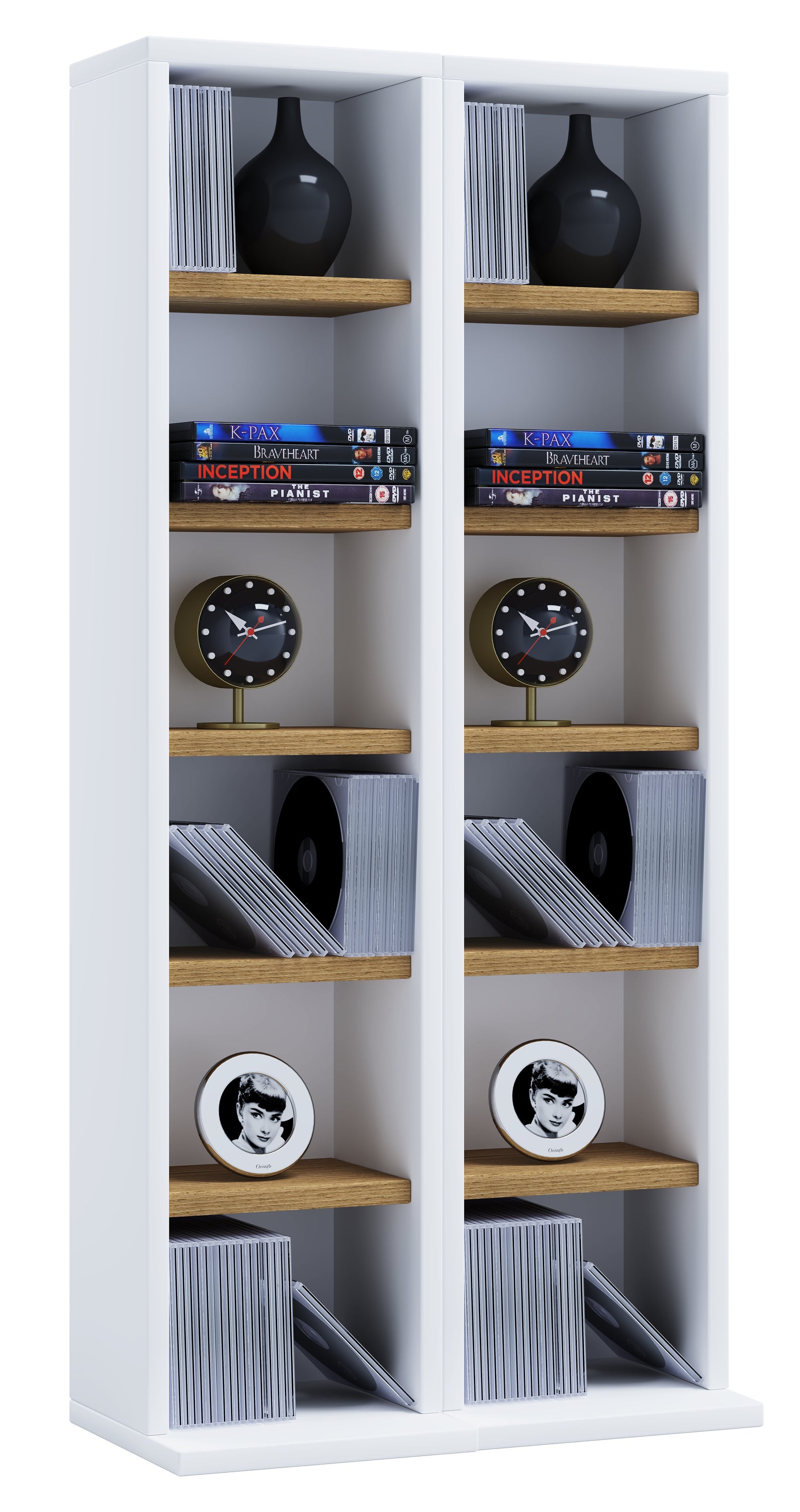 VCM Płyta CD / DVD Media Shelf Milano Biały / Dąb miodowy H. 92 x B. 42 x T. 20 cm