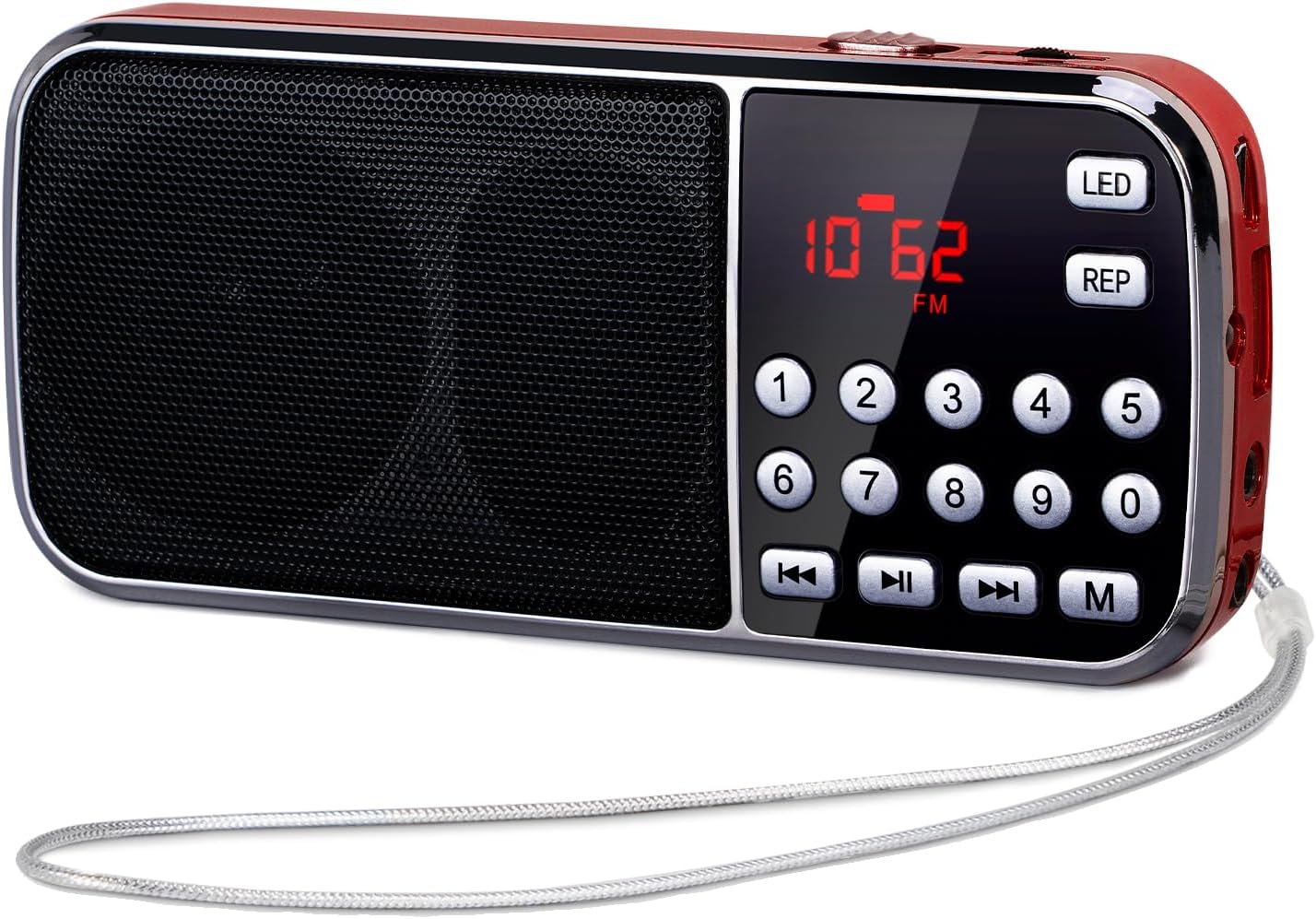 Radio przenośne, radio FM 3W, bateria 1200mAh, latarka LED, akumulator, zgodność z MP3/AUX/USB/TF, kolor czerwony