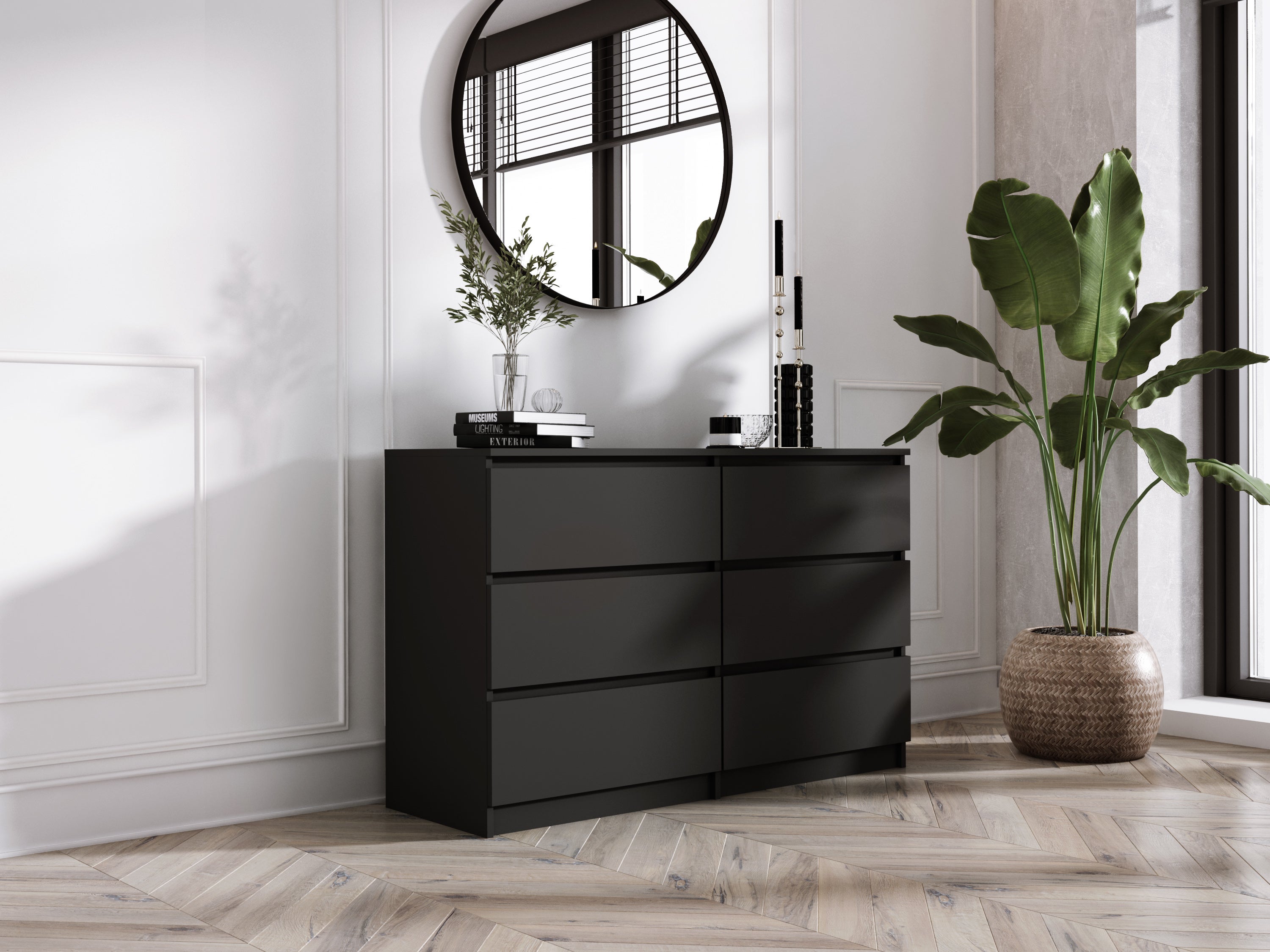 Commode 6 Tiroirs : Noir Mat, 138 x 39 x 79 cm - 2